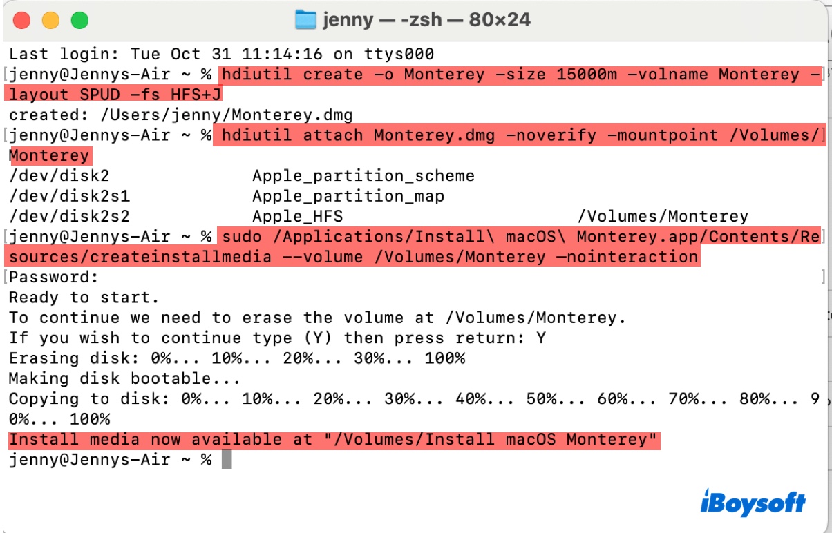 So erstellen Sie eine bootfähige macOS Monterey DMG-Datei in Terminal