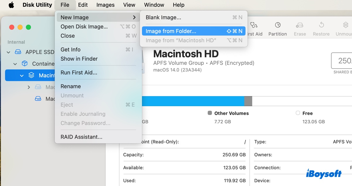 Create a new disk image in Disk Utility