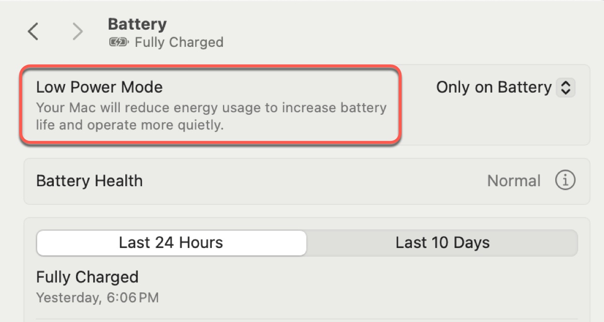 Activar el Modo de Ahorro de Energía para solucionar la pérdida de batería en macOS Sequoia