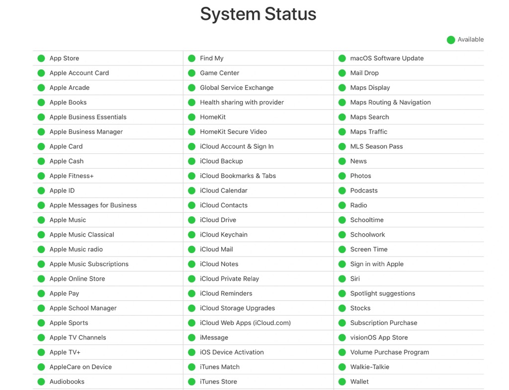 apple system status