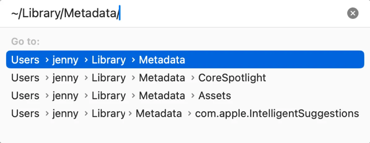 macOSセコイア上のCorespotlightフォルダーへの移動