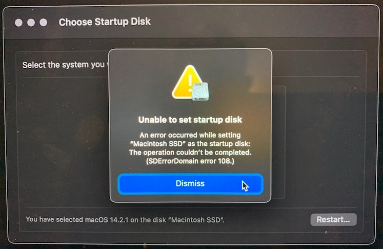 macOS Sonoma wont boot from an external hard drive