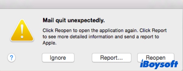 the Mail quit unexpectedly message on Mac