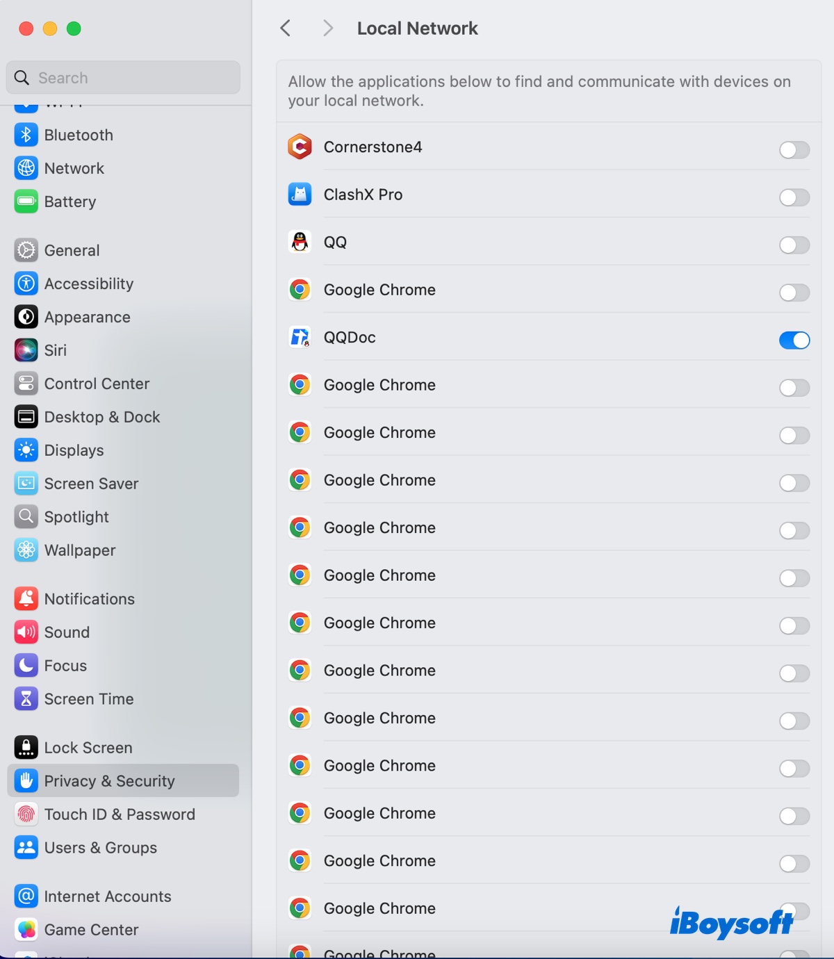 Multiple instance of Chrome in Privacy Security