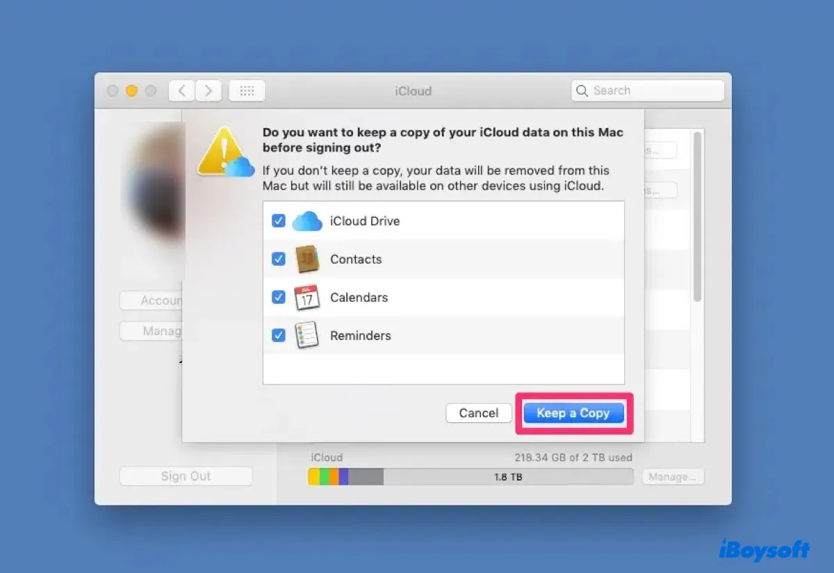 Sign out of iCloud on macOS Monterey or earlier