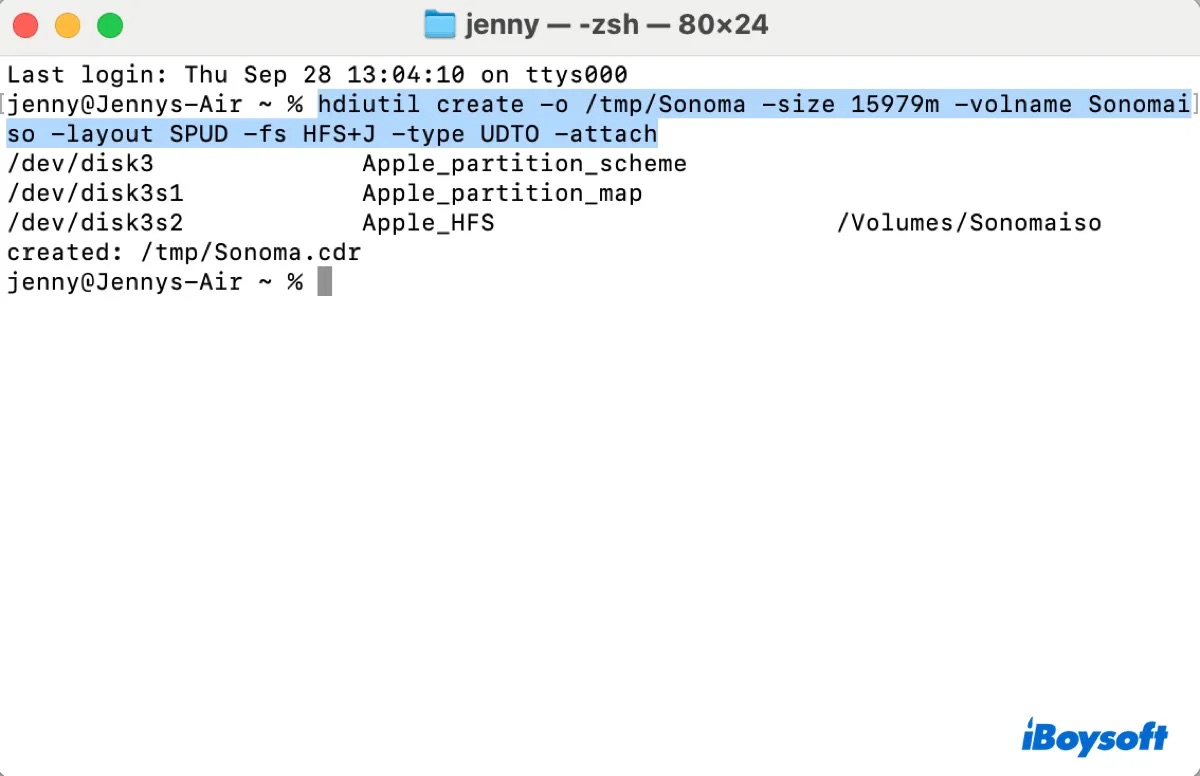 Creating an empty disk in Terminal