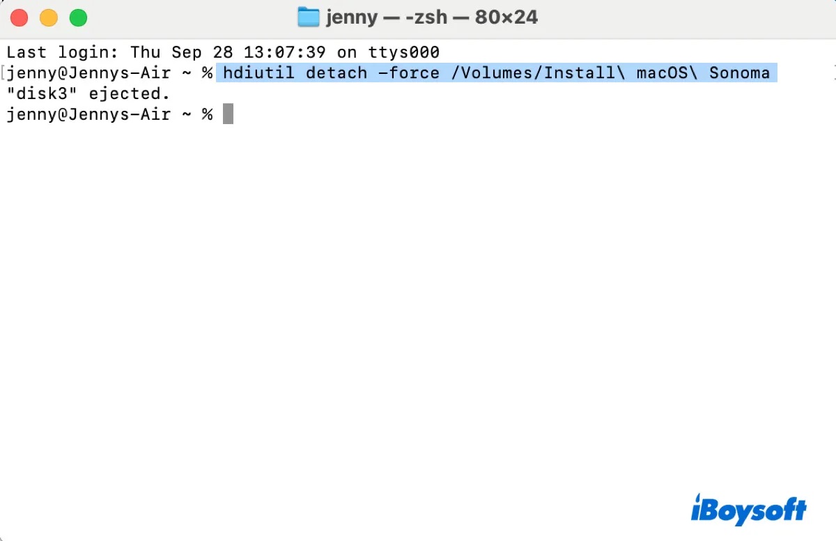 Unmount the macOS bootable installer in Terminal