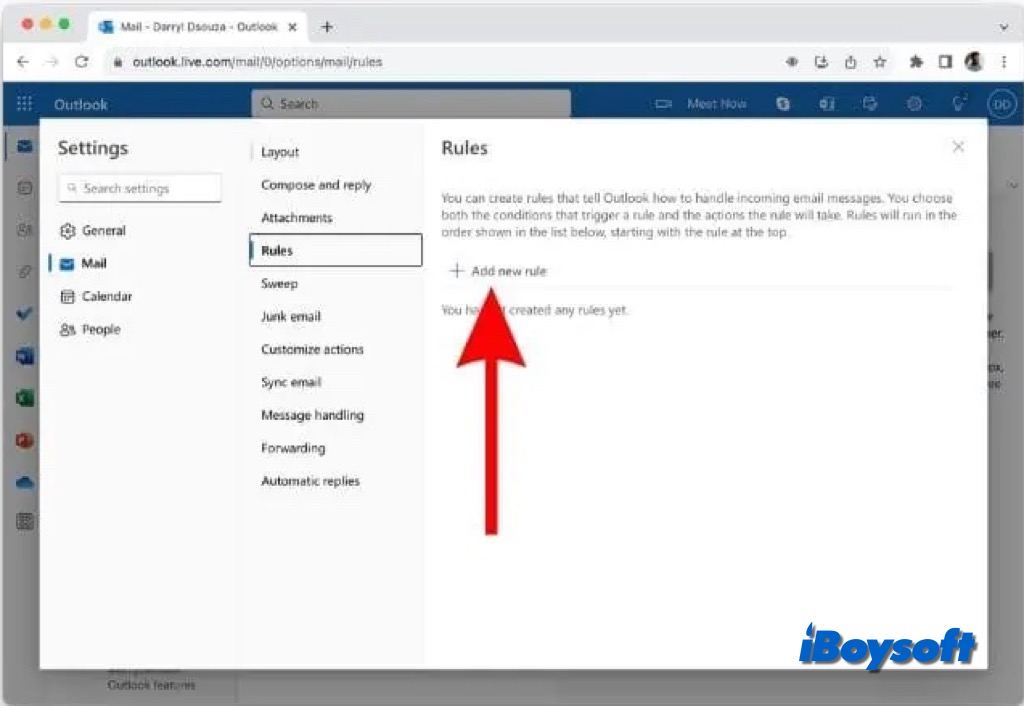 Configurer les règles Outlook via un navigateur web