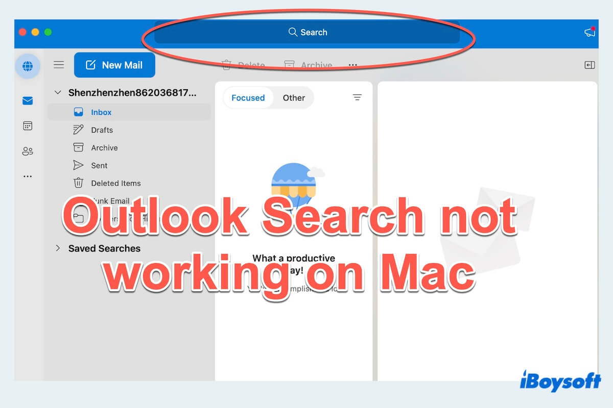 Pesquisa do Outlook não está funcionando no Mac
