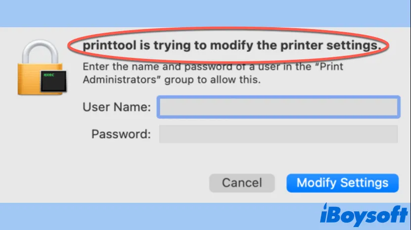 How to fix printtool is trying to modify the printer settings
