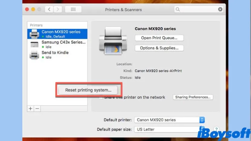 reset Mac printing system
