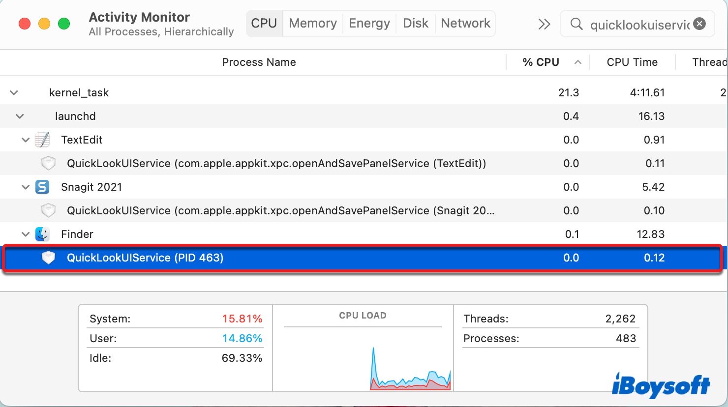 Quit the background process of QuickLookUIService in Activity Monitor