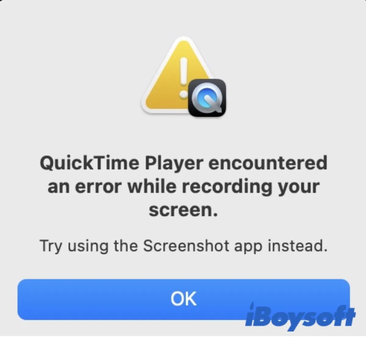 QuickTime Player encountered an error recording your screen
