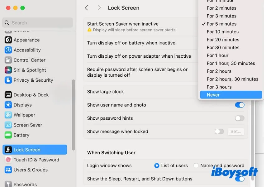 change lock screen settings on Mac