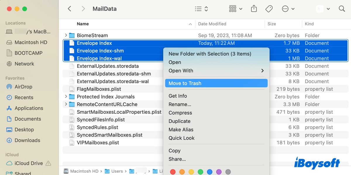 How to delete envelope index on Mac