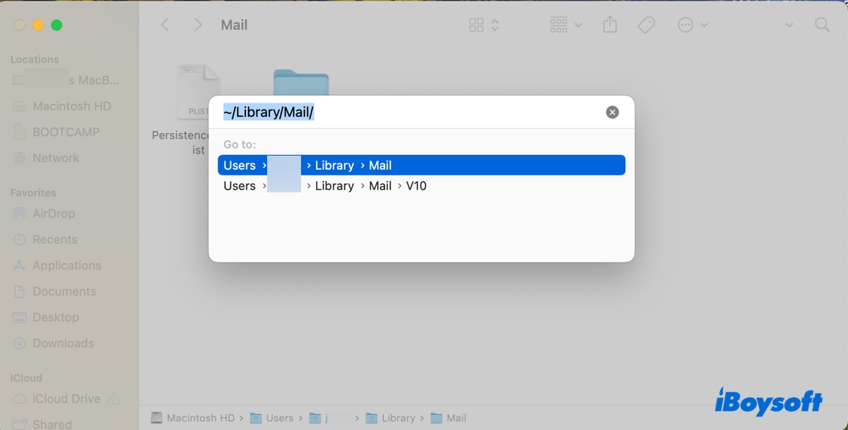 How to navigate to the location where mails are saved