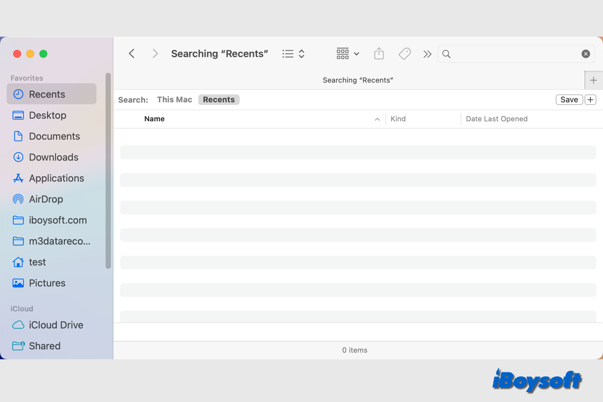 recents folder empty on mac