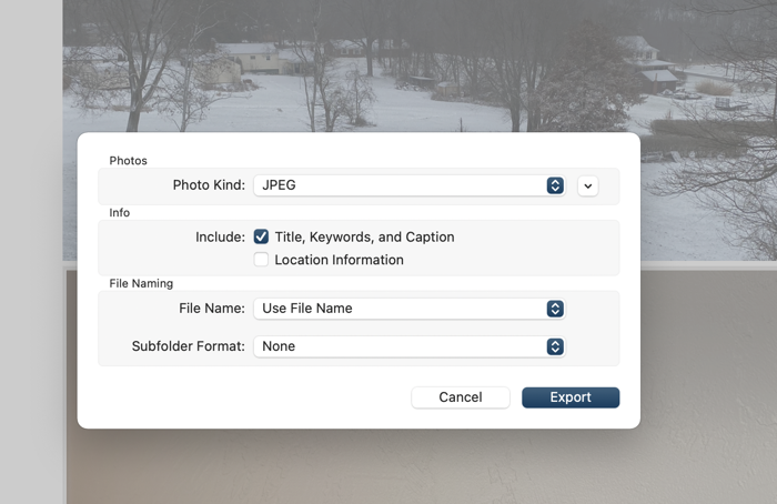 Export photos from Photos app without location information