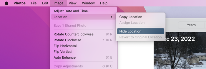 Hide location data from photos on Mac