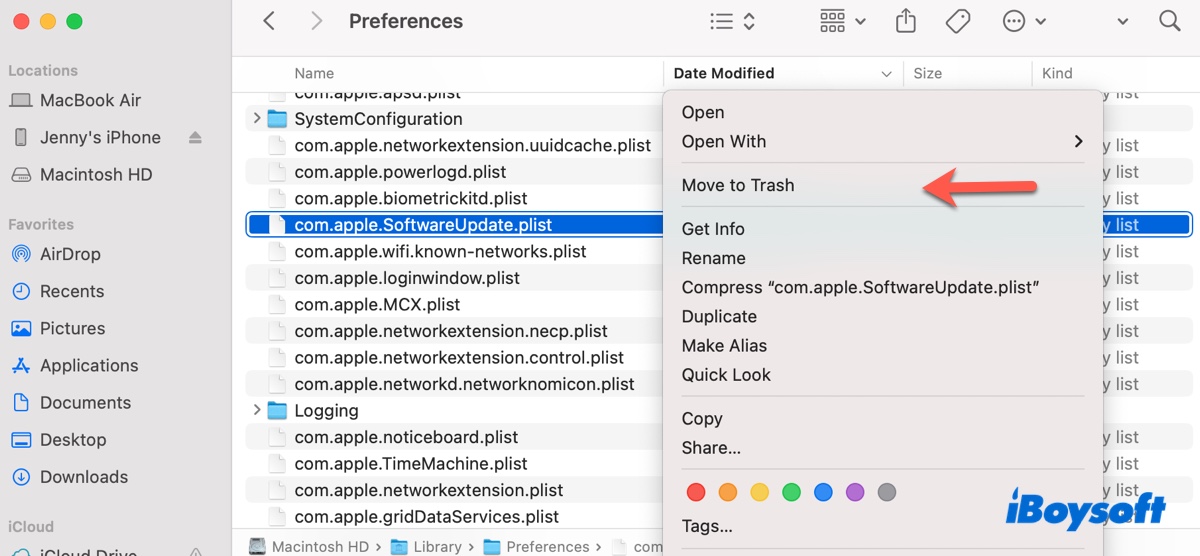Delete the com.apple.SoftwareUpdate.plist file