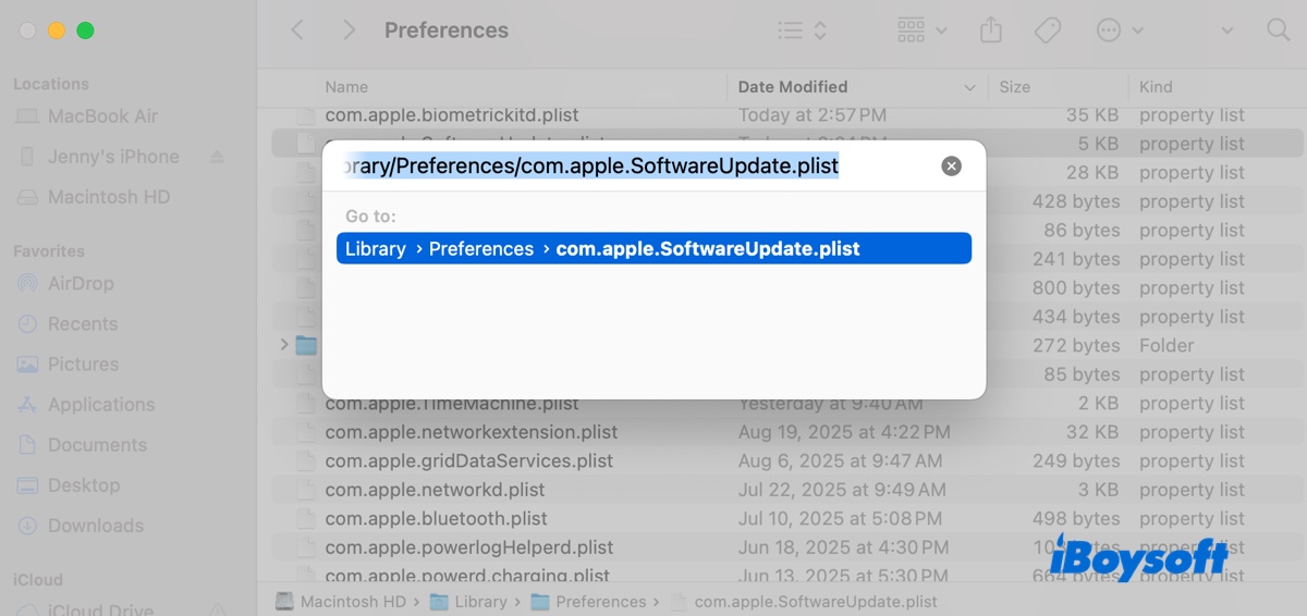 Locate the com.apple.SoftwareUpate.plist file