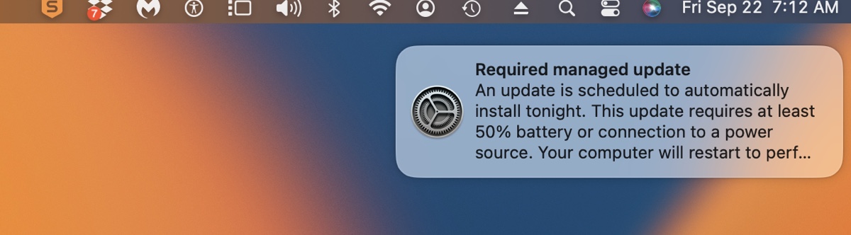 Required Managed updaet notification on Mac