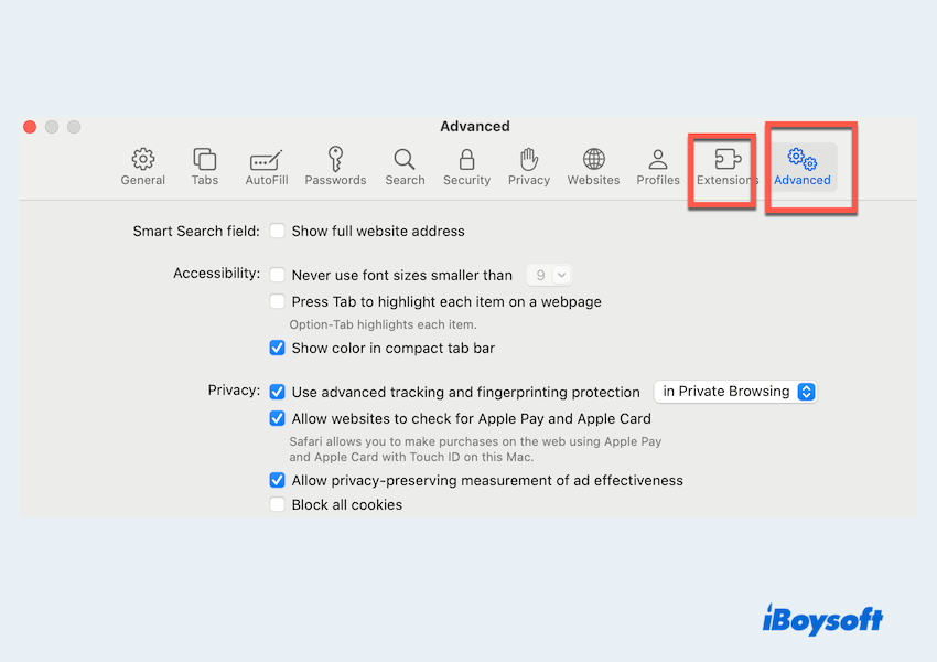 Adjust Safari settings