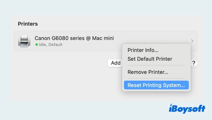 Reset printing settings