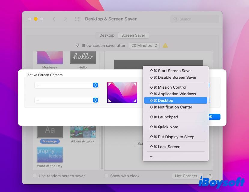 use Hot Corners to show desktop on Mac