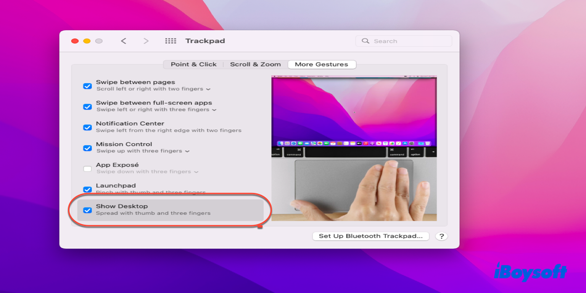 use Trackpad to show desktop