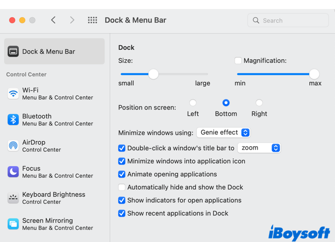 show recent applications on Dock