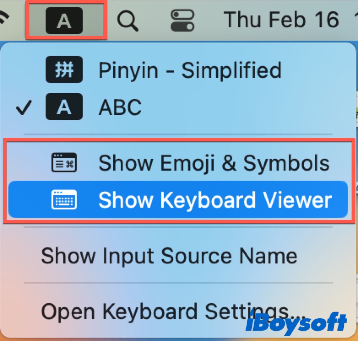 Open Accessibility Keyboard from Menu bar