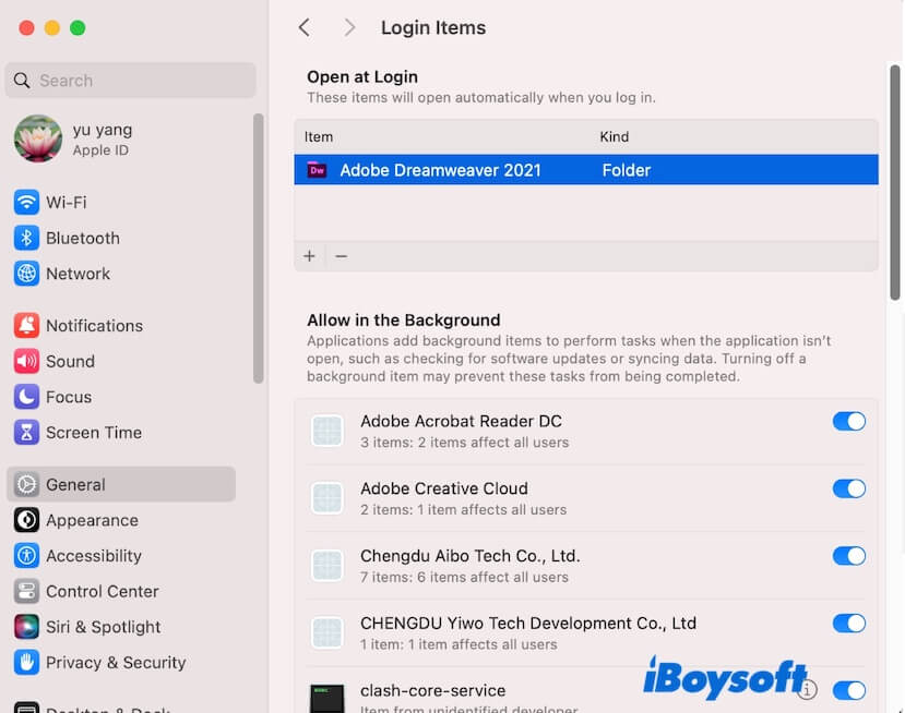 disable login items on Mac