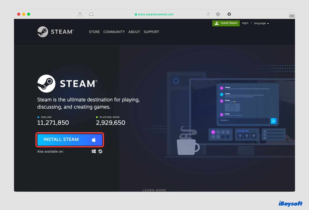 click Install Steam to download it