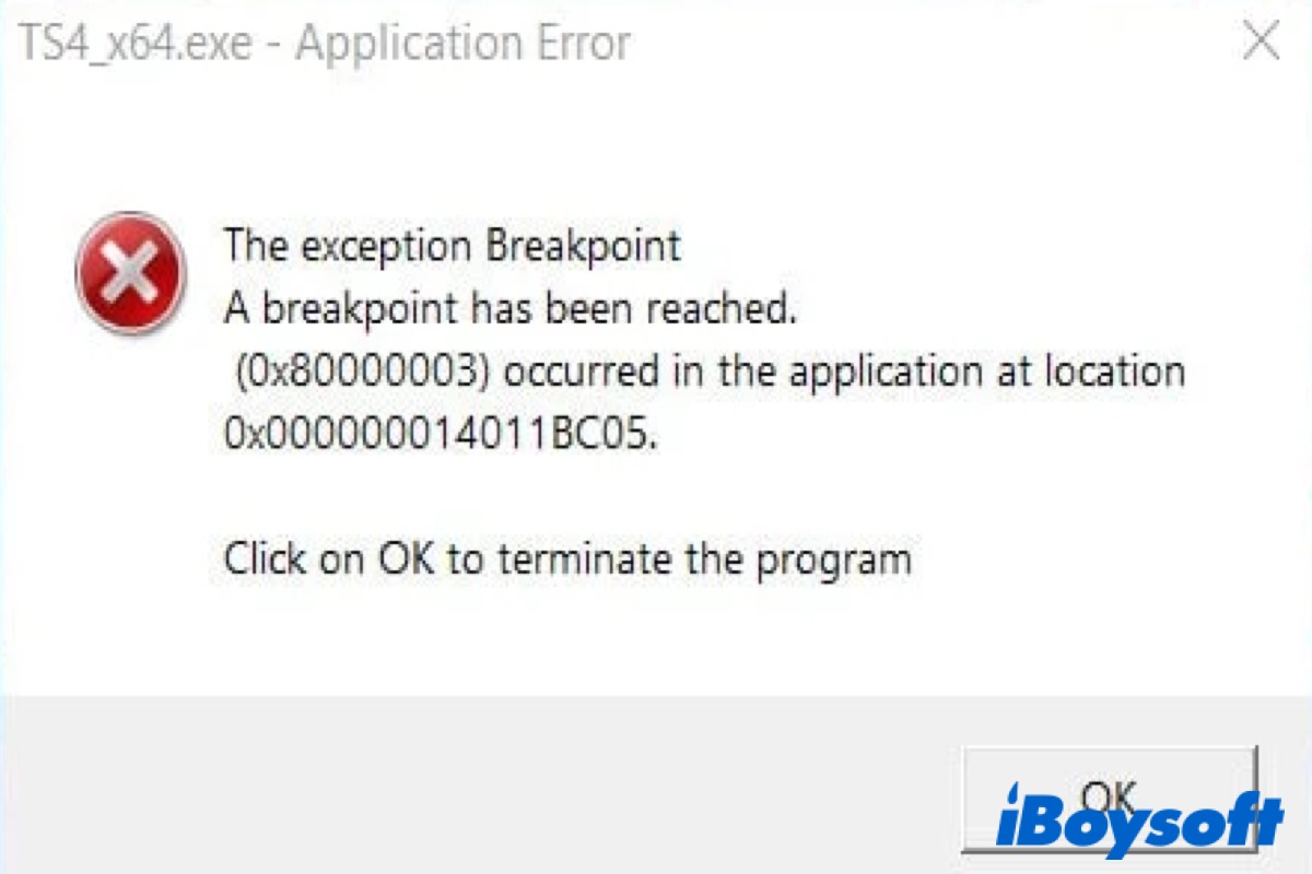 How to Fix The exception breakpoint has been reached