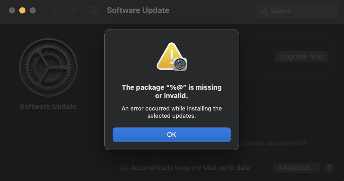 El paquete falta o es inválido en Mac
