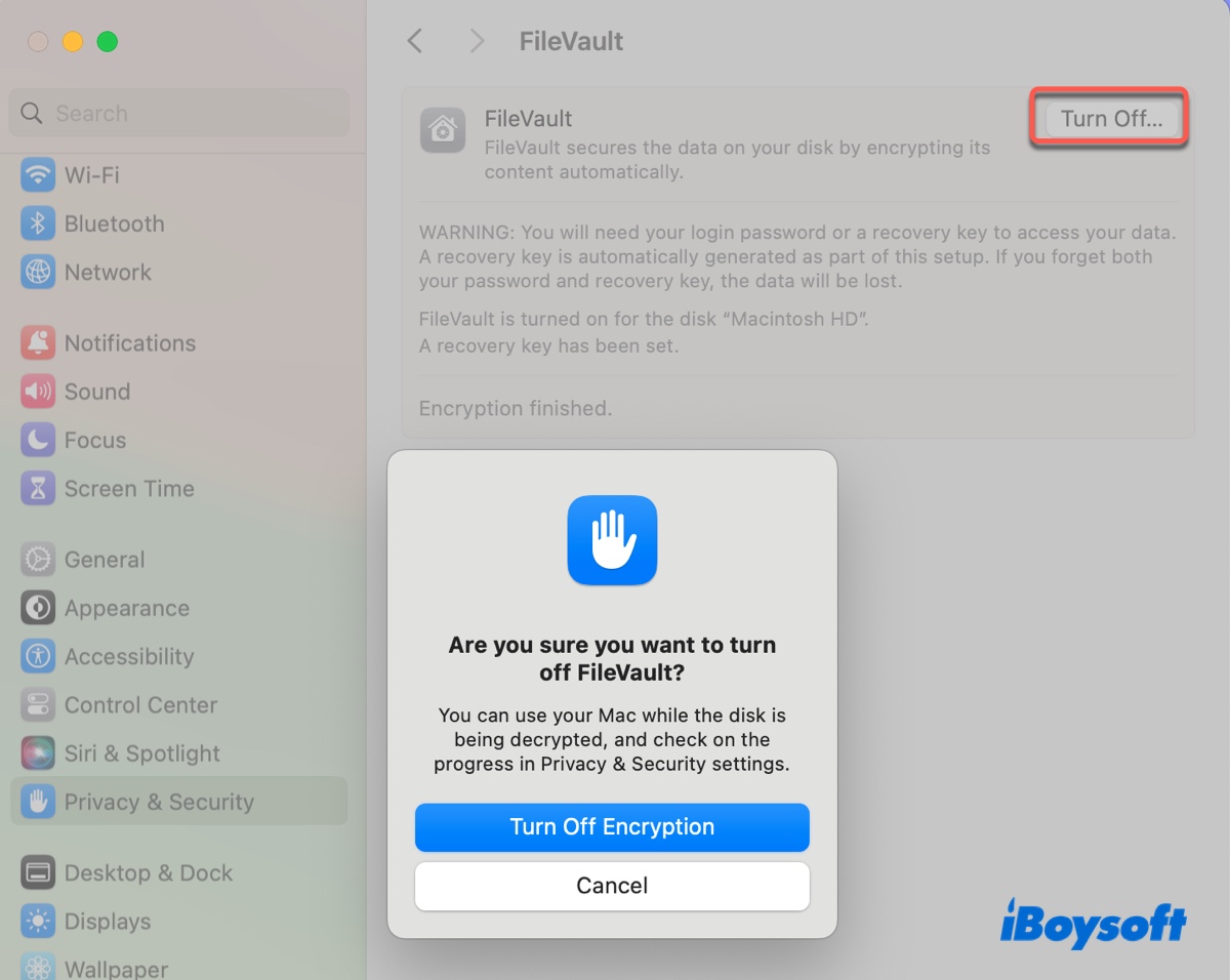 How to disable FileVault on Mac
