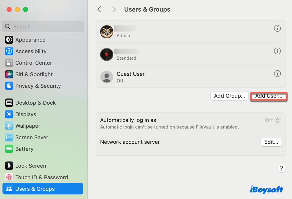 Create a new user account on Mac