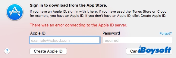Therewas an error connecting to the Apple ID server on Mac