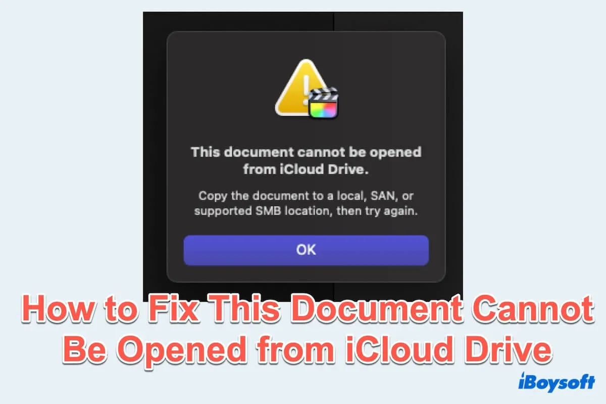 Resumo de que este documento não pode ser aberto a partir do iCloud Drive