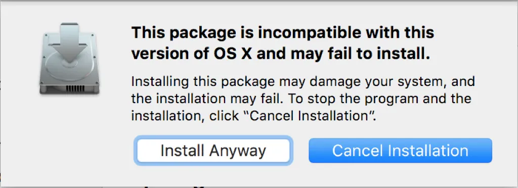 installer package incompatible this os x