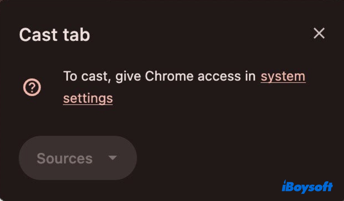 To cast give Chrome access in system settings on Mac