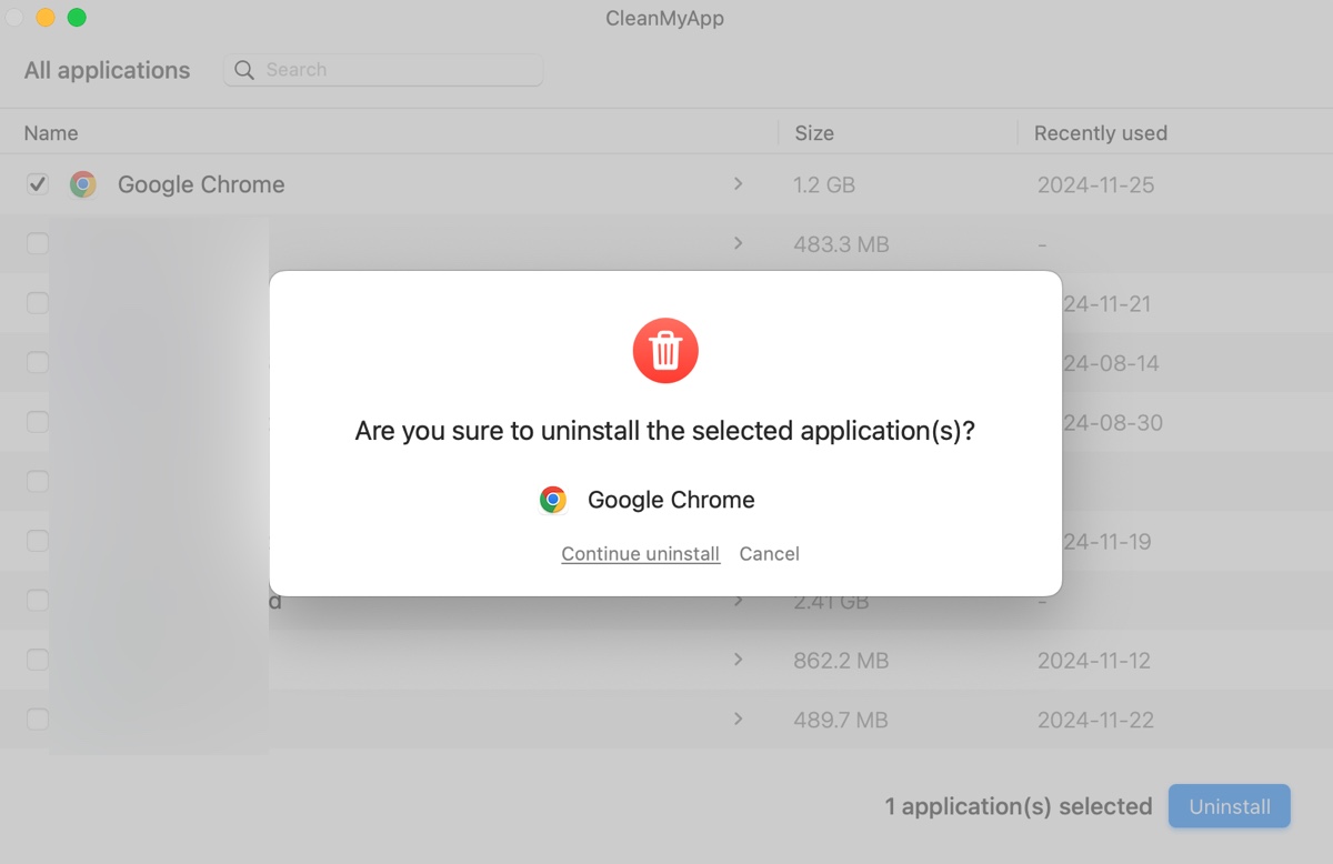 Confirm to uninstall Chrome on Mac