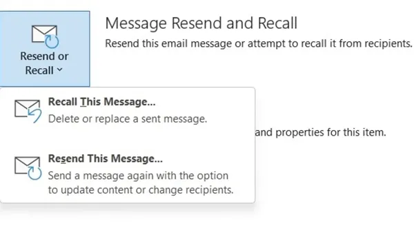 recall and resend the message on Outlook of PC