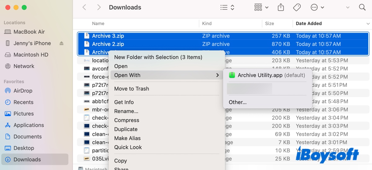 How to unzip multiple files at once on Mac