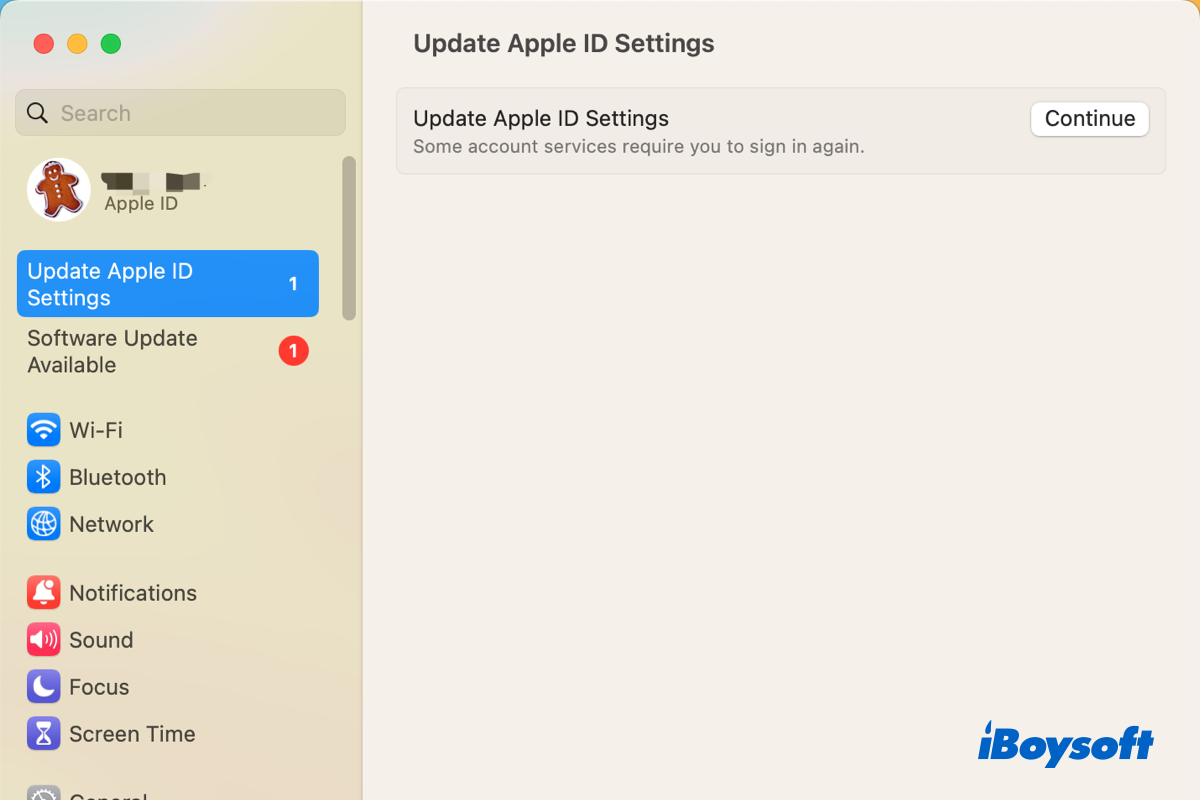 update apple id settings stuck mac