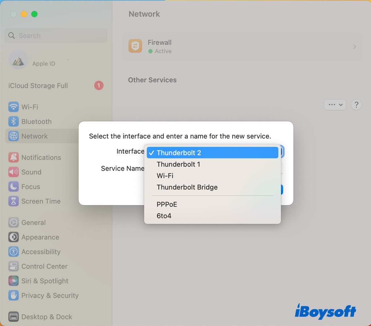 Choose an interface for a network location on macOS Ventura