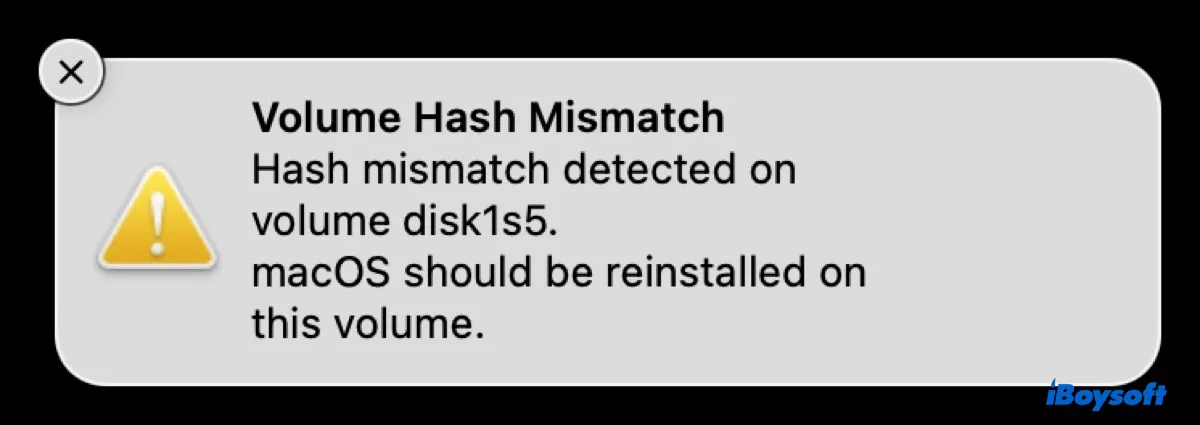 Volume Hash Mismatch error on macOS Monterey
