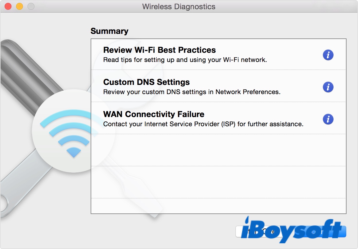 The results of Wireless Diagnostics