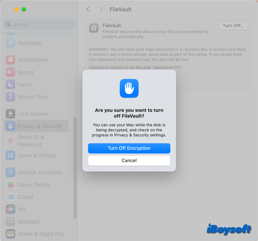 turn off filevault